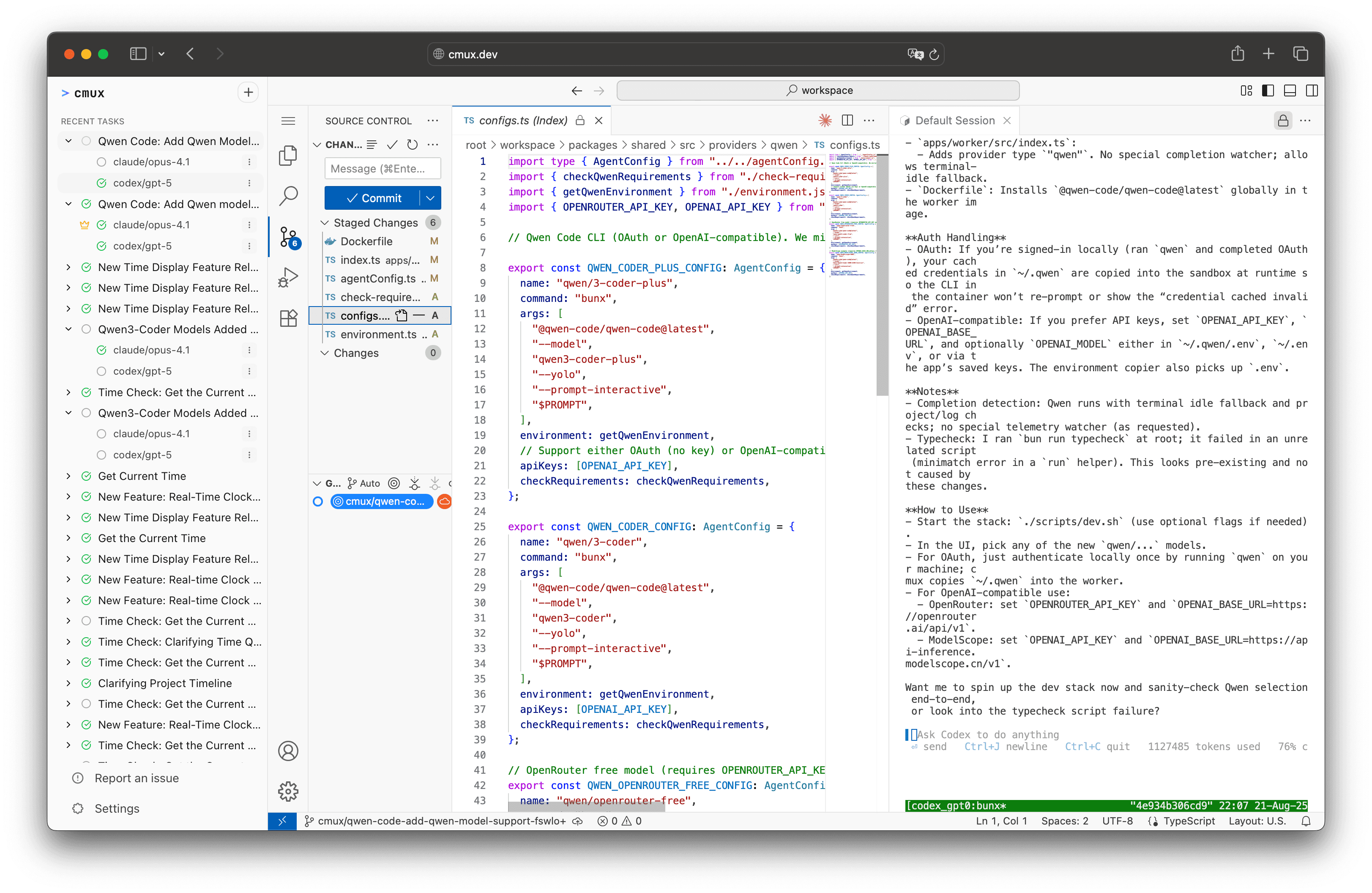 cmux dashboard showing parallel AI agent execution